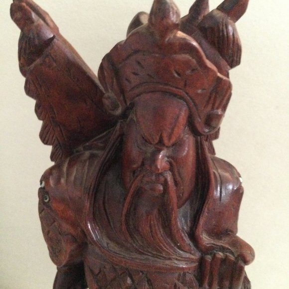Chinese Hard Wood Carved Guan Gong Yu Warrior Statue Figurine decoration 12" tal - Picture 3 of 14